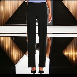 Kasper Petite Size 14 Stretch Crepe Mid Rise Straight-Leg Pants Zip Fly Hook Blk